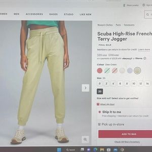 Lululemon Scuba High Rise French Terry Jogger in Dew Green